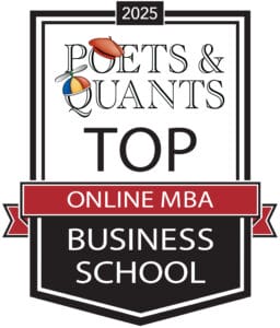 Badge reading ranked top Online MBA business school by Poets and Quants.