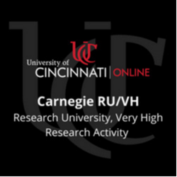 University of Cincinnati Online Carnegie RU/VH designation badge recognizing it as a Research University with Very High Research Activity..